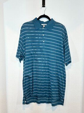 Peter Millar Men's Blue White Striped Button Up Polo Shirt Size Large